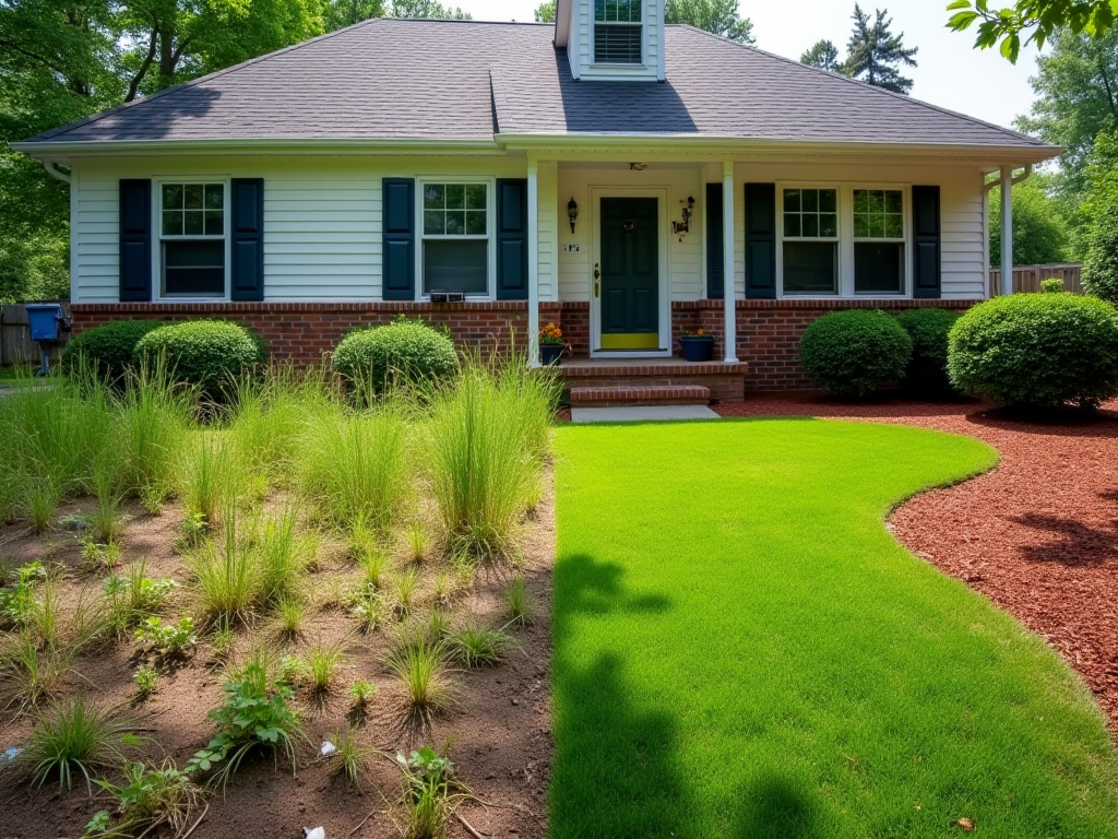 Before and after yard cleanup by Bubbas Landscapes in Fuquay-Varina